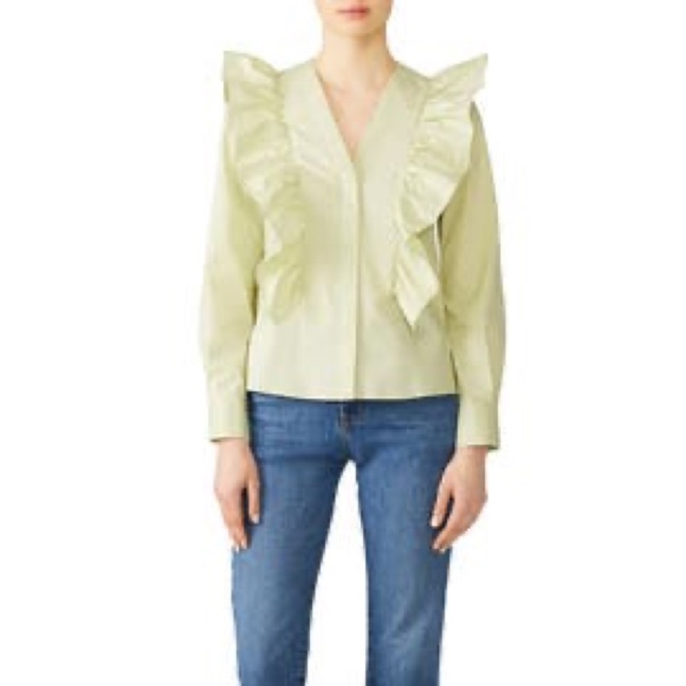NWOT Genny Ruffle Long Sleeve Cotton V- Neck Shirt Top Blouse Size 8